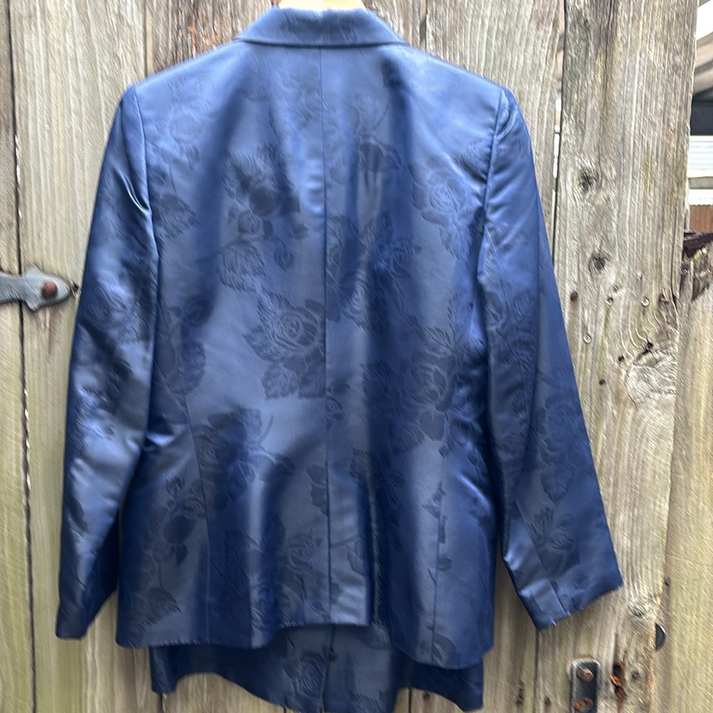 DESIGNER Vintage Yves Saint Laurent Suit Jacket Skirt Blue Brocade Women’s 12 - Picture 4 of 10